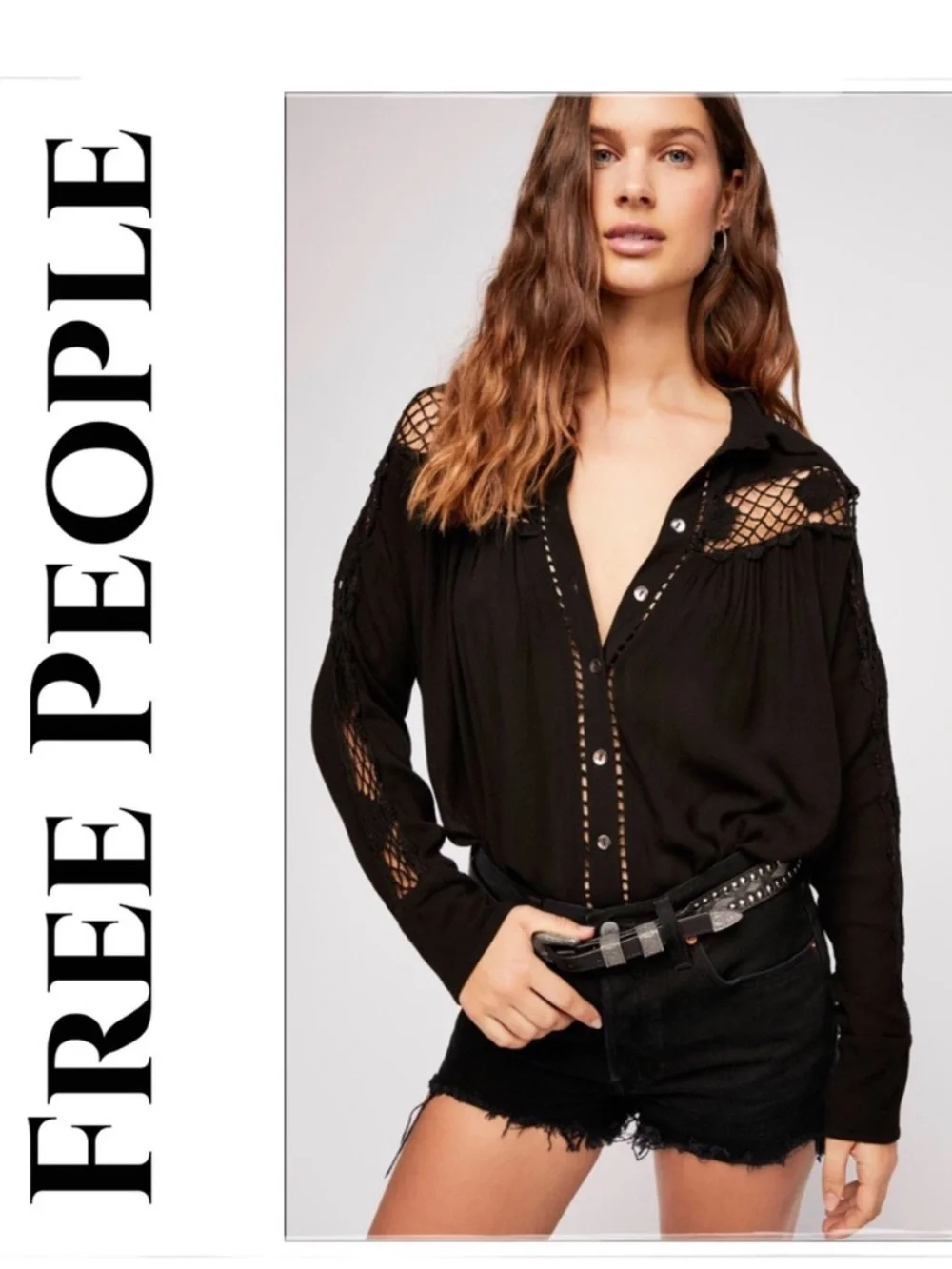 Free People Katie Bird Buttondown Boho Top